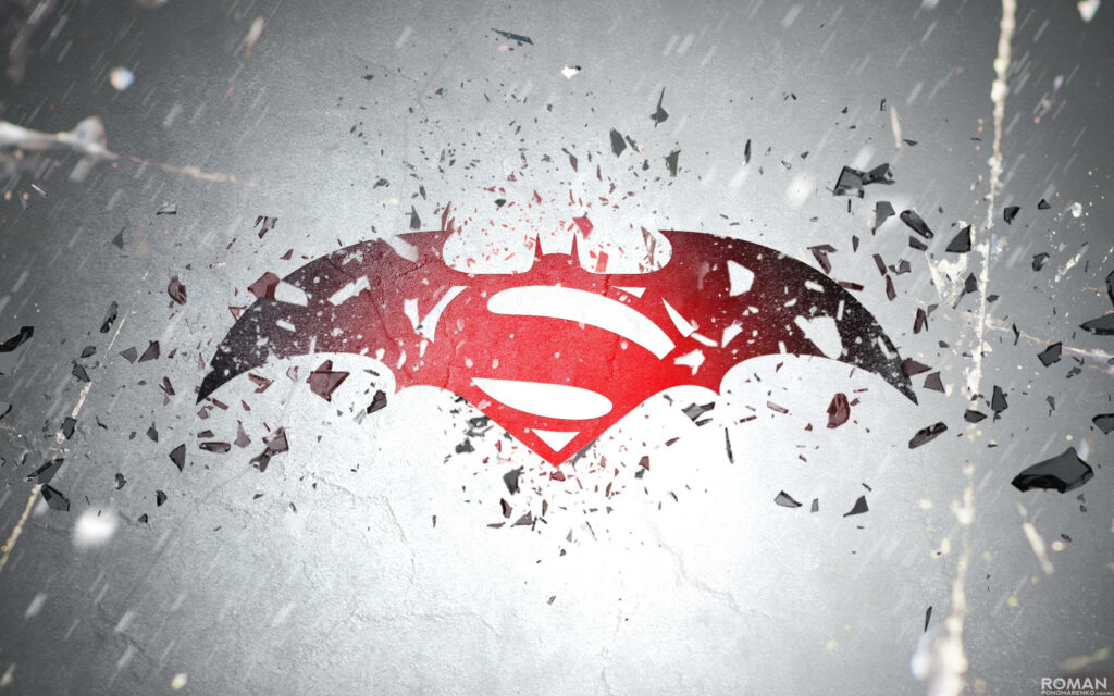 Breaking Boundaries: The Dynamic Duality of Superman and Batman in an Explosive Symbolic Display - Batman Logo Background Photo Wallpaper