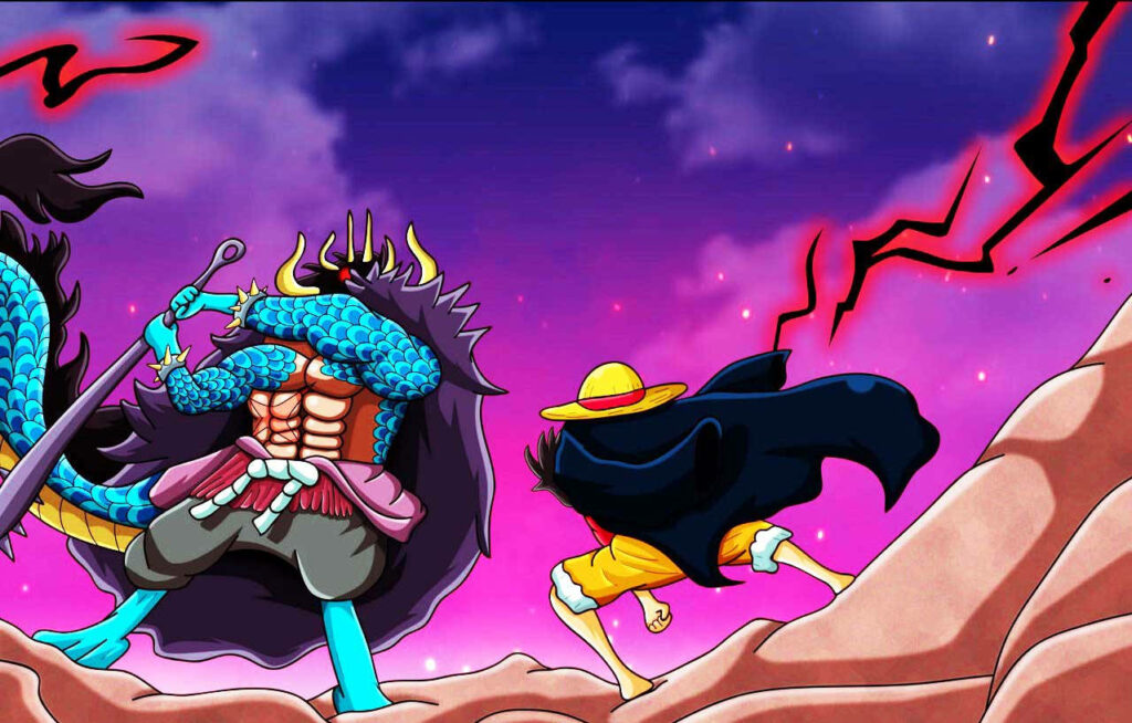 Clash of Titans: Luffy vs. Kaido in the Enigmatic Wano - One Piece Wano Landscape Capture Wallpaper
