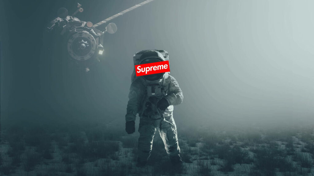 Supreme Astronaut Explores Enigmatic Deep Space Fog Wallpaper