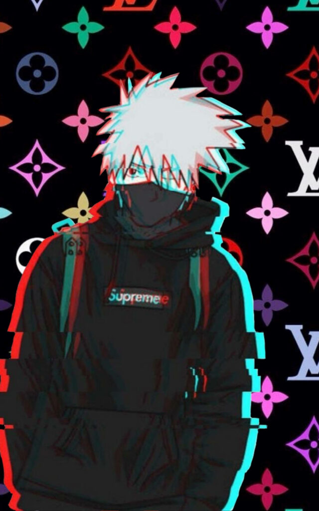 Dope Fusion: Cool Kakashi Rocking Supreme x Louis Vuitton Gear Wallpaper