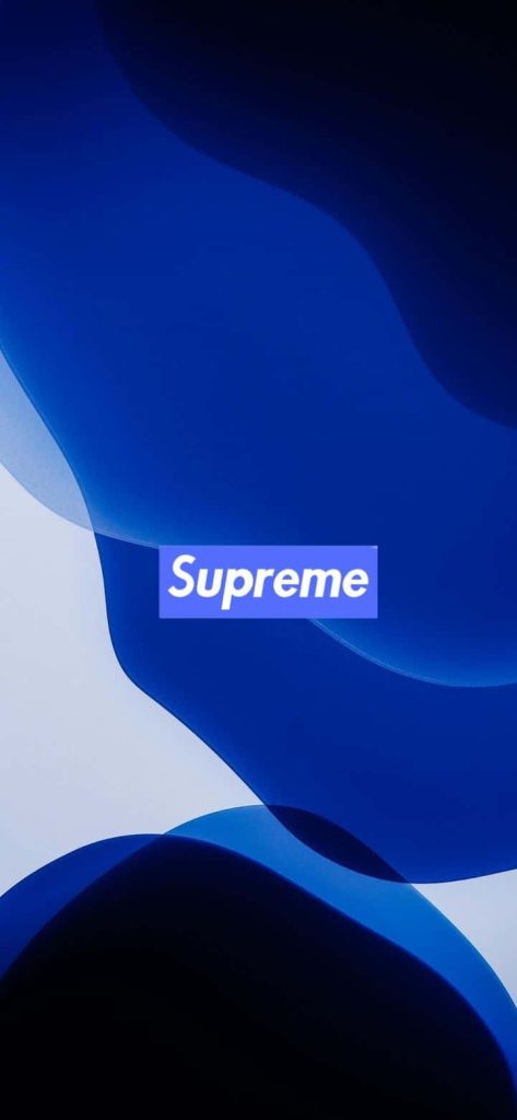 Supreme logo centered on abstract deep blue fluid shapes sleek streetwear wallpaper background