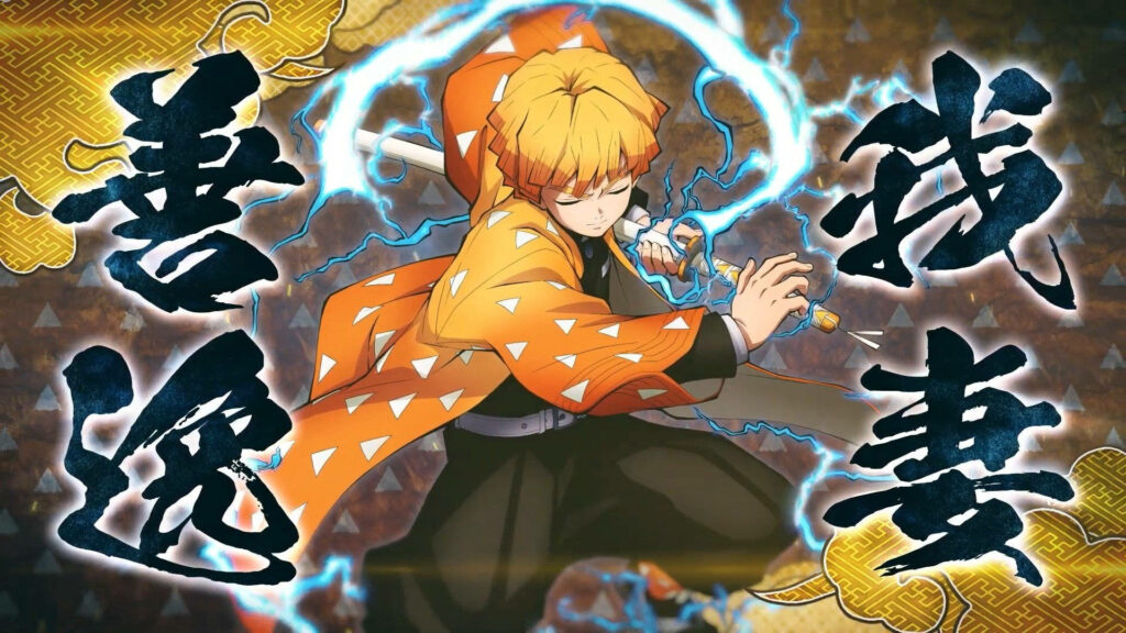 Zenitsu Agatsuma: Harnessing Lightning in a Fierce Demon Slayer Battle Wallpaper