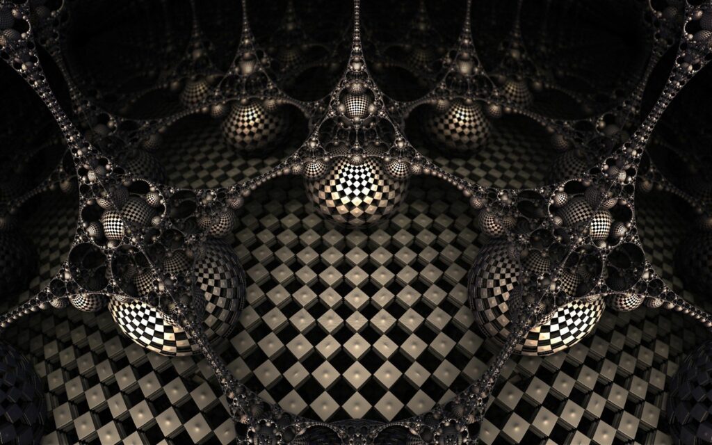 Intricate Surreal Wallpaper: Abstract Geometric Design on Dark Background