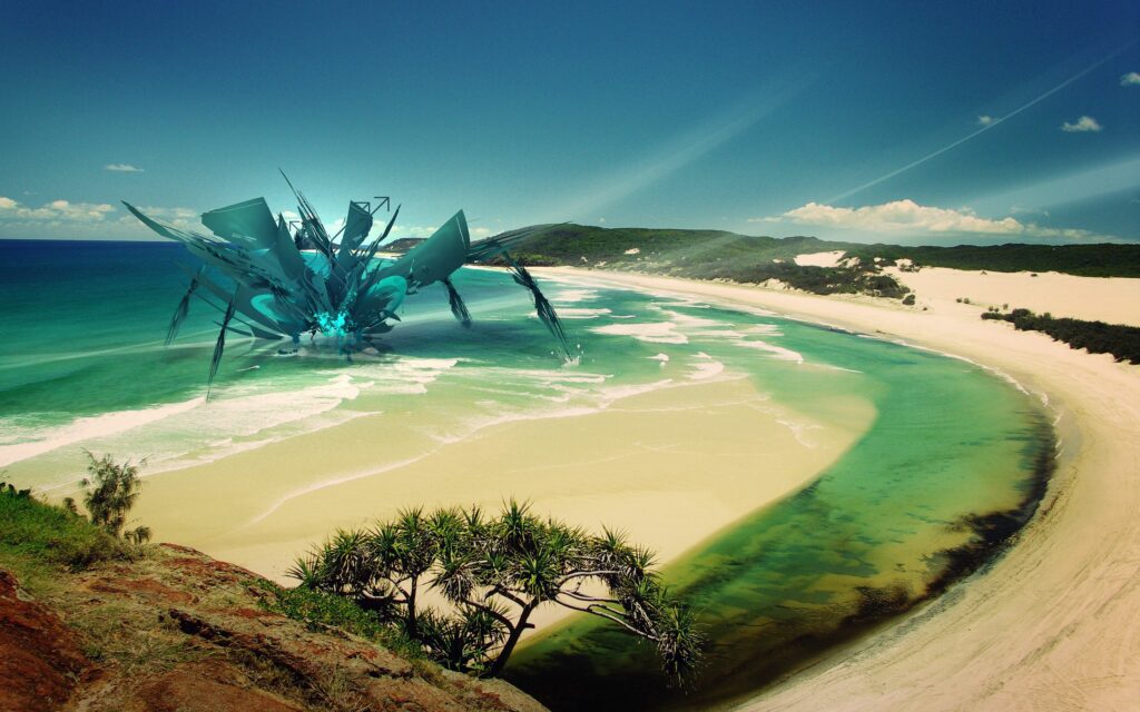 Futuristic Robot Emerges from Pristine Waters - Stunning 2560x1600 Wallpaper