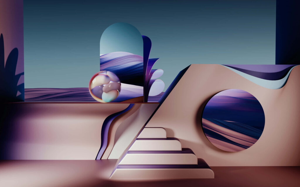 Surreal 3D Architectural Wallpaper with Abstract Shapes & Soft Hues