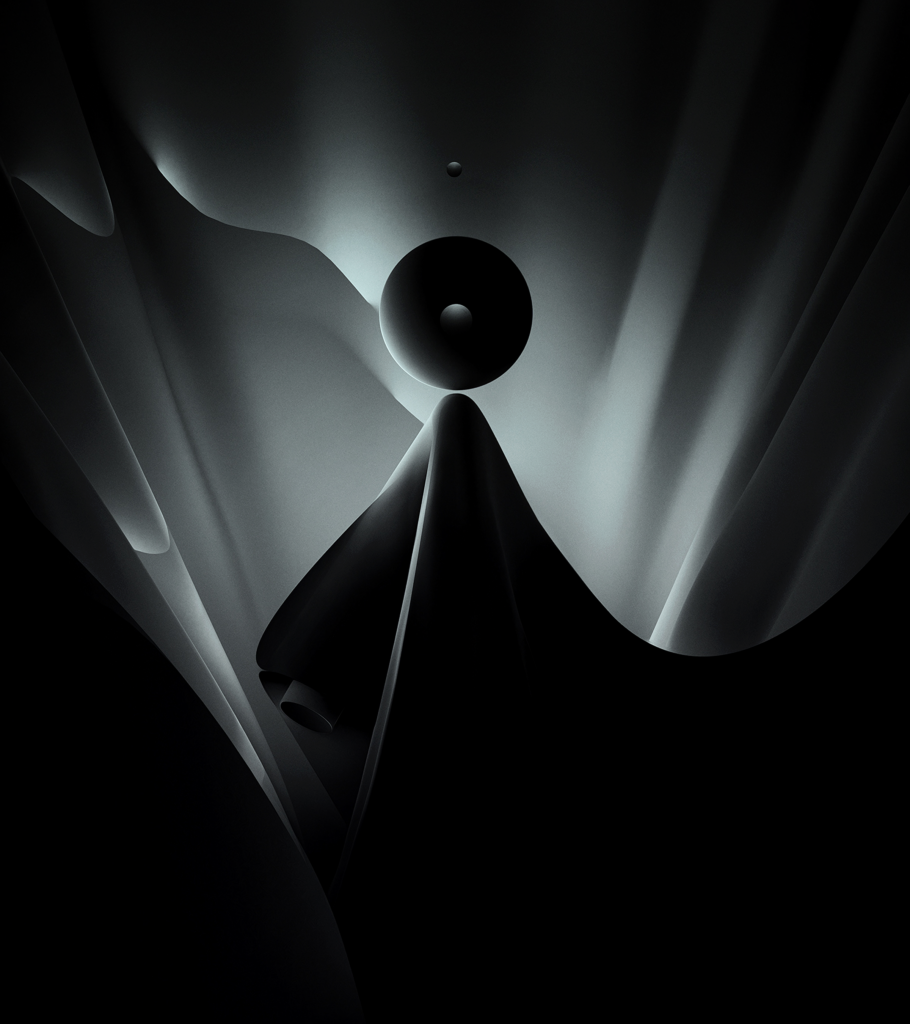 Surreal Abstract Wallpaper: Dark Ambiance with Floating Spherical Design