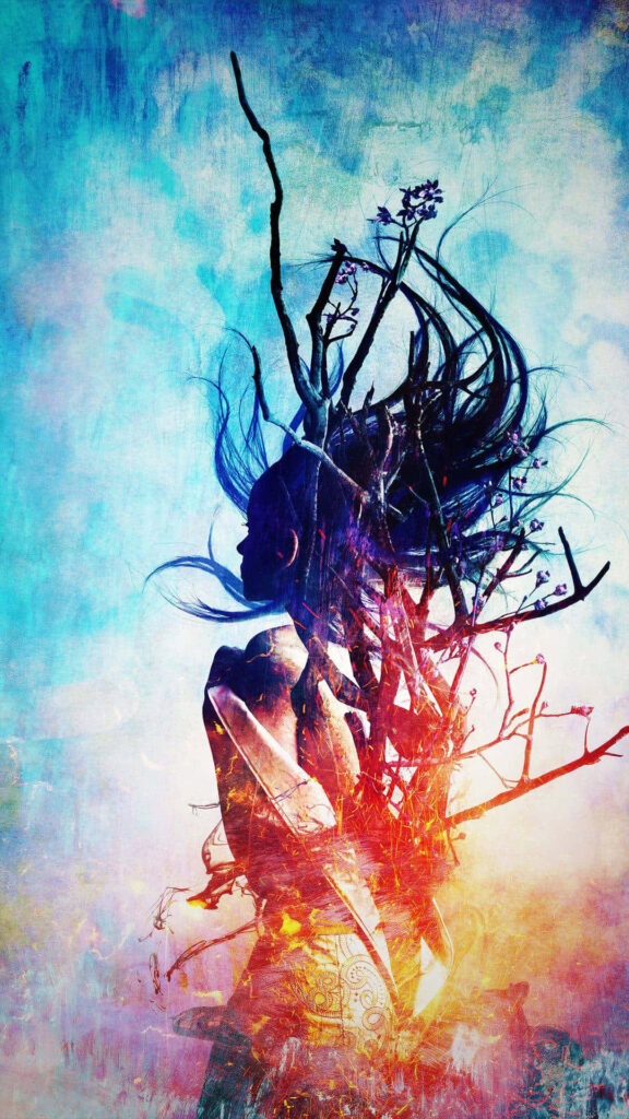 Surreal Silhouette Wallpaper: Nature & Human Form in Vibrant Colors
