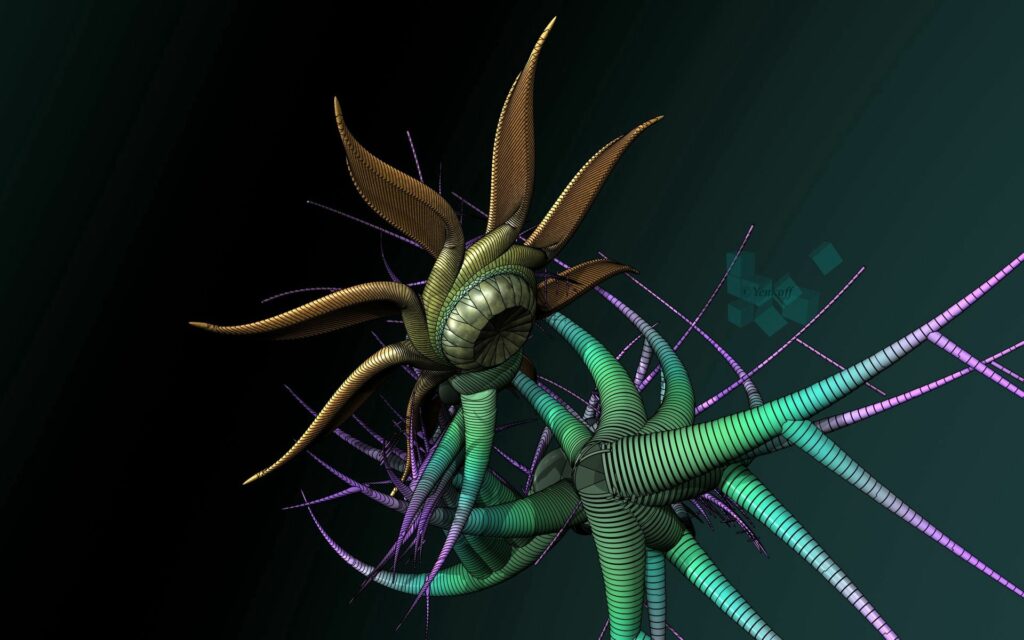 Surreal Alien Plant Wallpaper: Vibrant Green & Purple Design