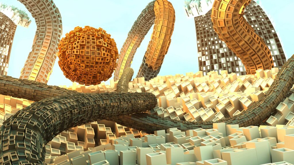 Surreal Apocalyptic Landscape Wallpaper - Cubes & Spherical Object