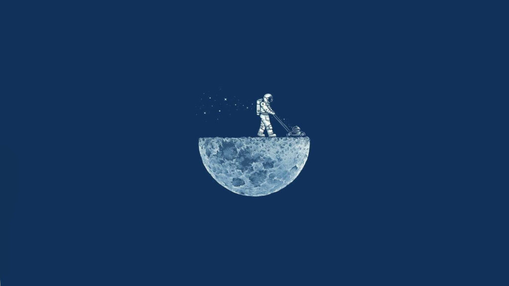 Surreal Astronaut Mowing Moon HD Wallpaper - Minimalist Design