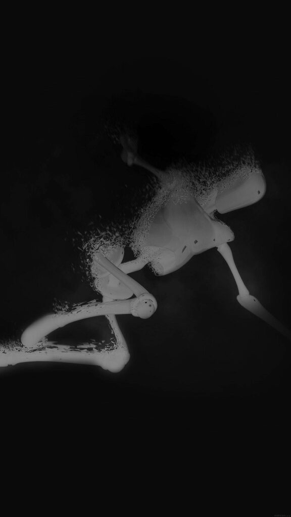 Surreal Black 3D Wallpaper: Human Mannequin Dispersing into Particles