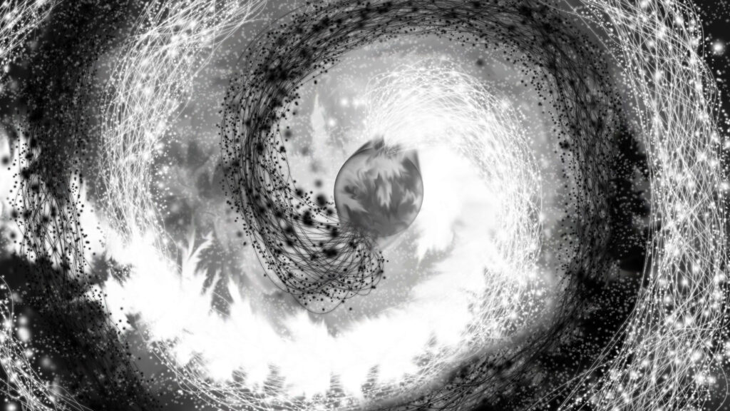 Surreal Black and White Cosmic Wallpaper – Ethereal Celestial Design