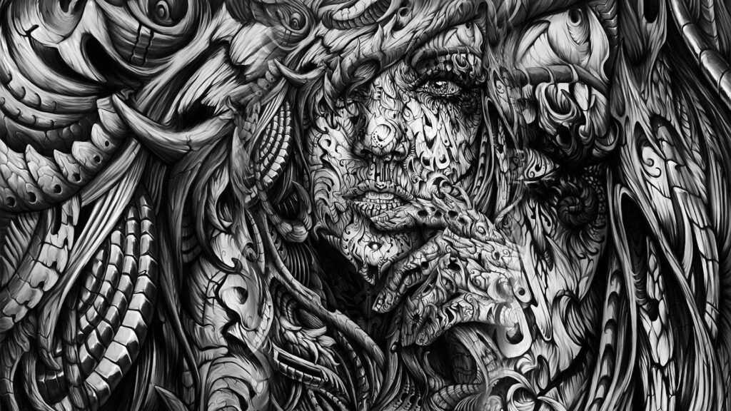 Surreal Black and White Wallpaper with Abstract Human Form Design
