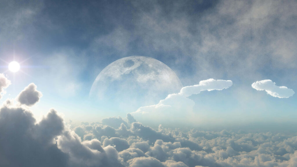 Breathtaking Surreal Cloudscape Wallpaper with Glowing Moon & Sunlight