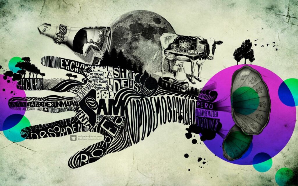 Surreal Collage Wallpaper: Giant Hand & Dreamlike Elements