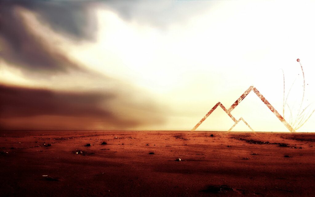 Surreal Desert Landscape Wallpaper with Geometric Shadows and Drama