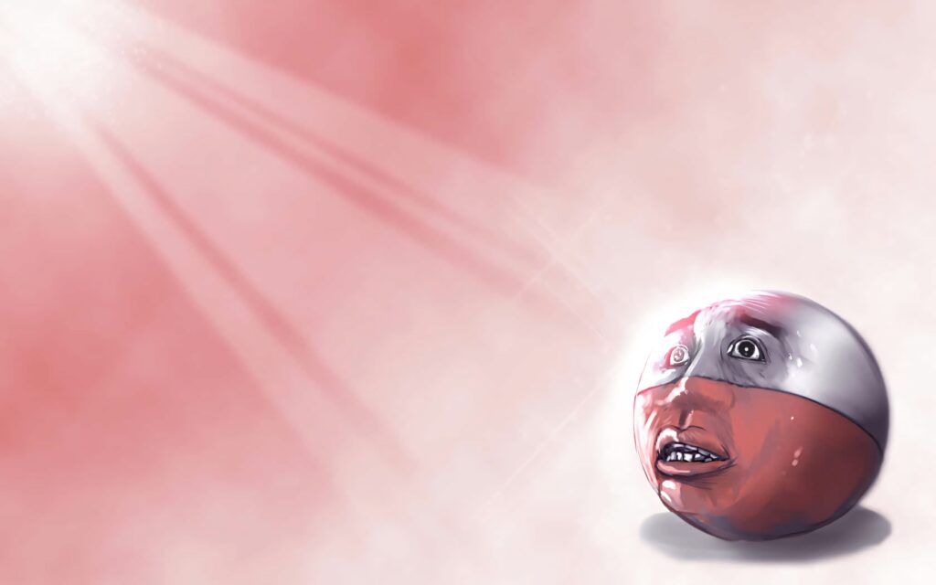 Hyper-realistic Electrode with human expression in dreamy pink mist background wallpaper