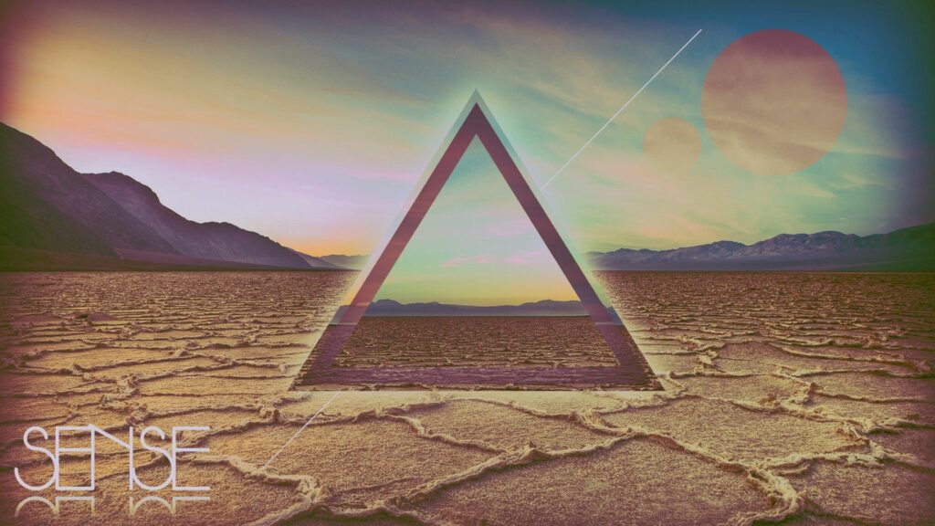 Geometric Triangle Wallpaper: Desert Landscape with Colorful Sky