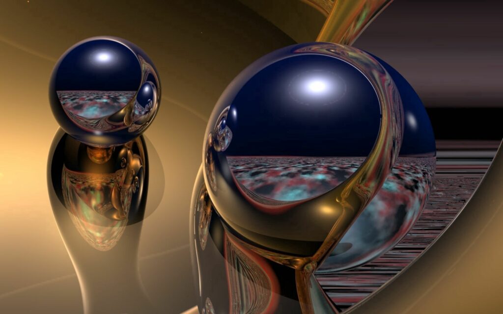 Surreal Metallic Spheres Wallpaper: Reflective Depth & Light Patterns