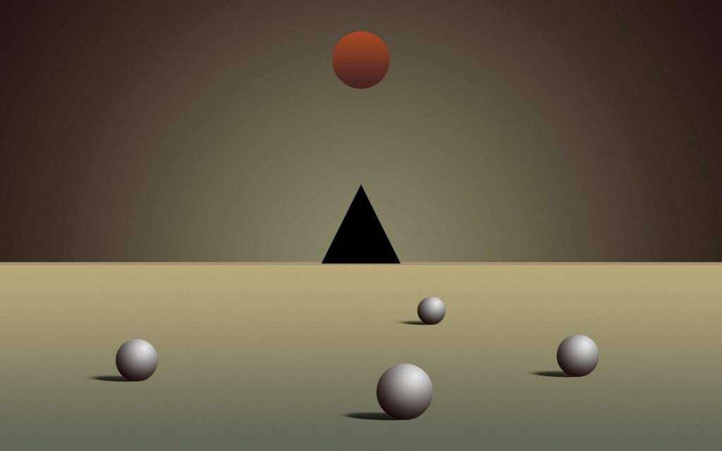 Surreal Minimalist Wallpaper: Dark Triangle & Reddish Sphere Design