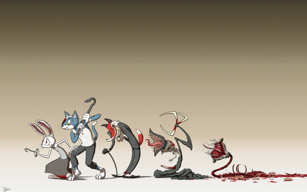 Surreal Morbid Transformation: Distorted Anthropomorphic Characters Wallpaper