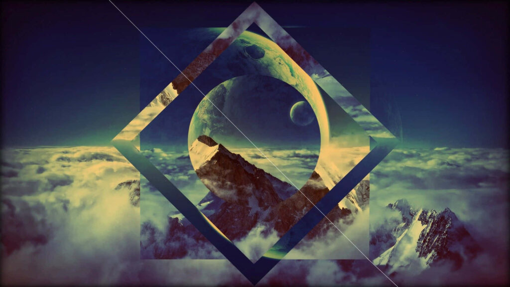 Surreal Abstract Mountains & Clouds Wallpaper - Cosmic Geometric Design