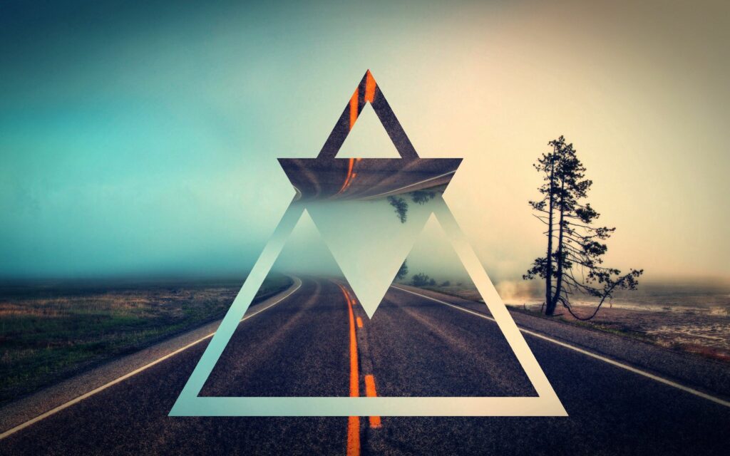 Surreal Open Road Wallpaper: Geometric Triangles & Ethereal Sky