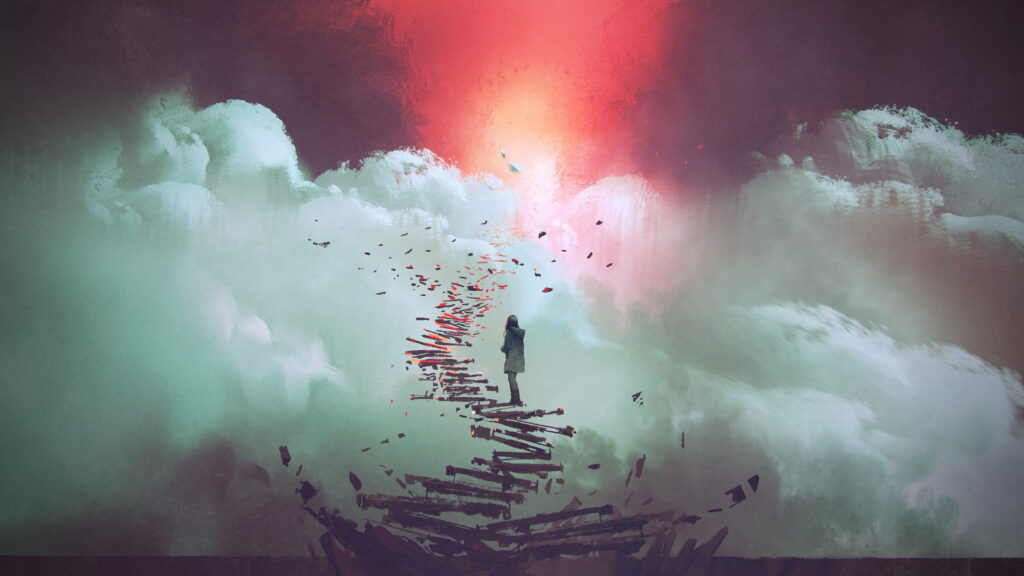 Surreal Staircase to Ethereal Light - Captivating Fantasy HD Wallpaper