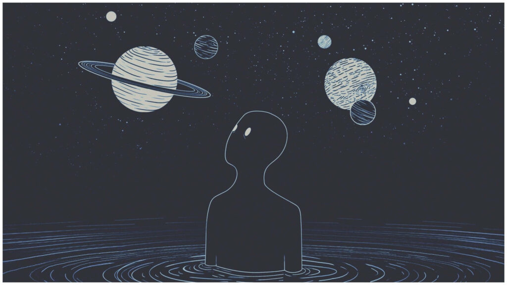 Artistic Silhouette in Water: Surreal Space Scene Wallpaper
