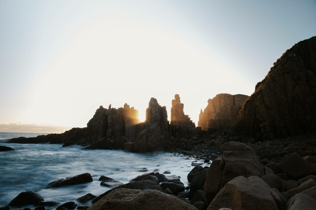 Majestic Sunset Silhouette: Captivating Pinnacles View at Cape Woolamai, Philip Island Wallpaper