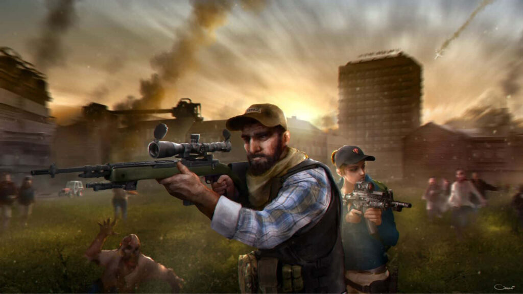 Surviving Together: A Perilous Journey Through a Zombie-Infested Twilight Wallpaper