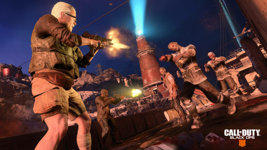 Starry Skies and Undead Hordes: Fierce Battle Unleashed on a Zombie-Infested Ship in COD Black Ops 4 Wallpaper