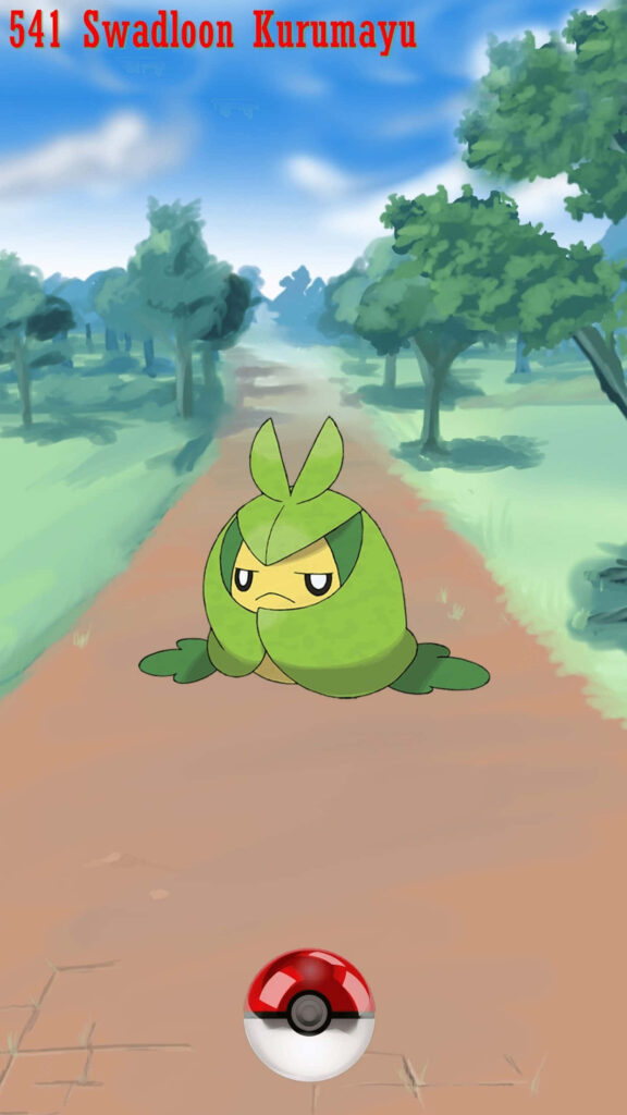 Swadloon Pokémon Wallpaper: Scenic Greenery & Poké Ball Background