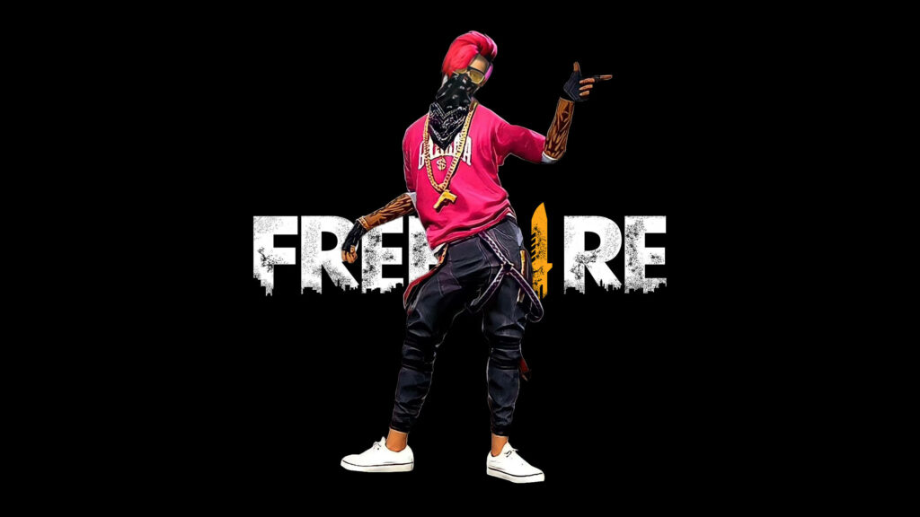 Fierce and Stylish: A Minimalist Portrayal of the Free Fire Hip Hop Bundle Heroine, exuding Swag and Coolness in a Striking Black Setting, Emblazoned with the Free Fire Logo. Wallpaper