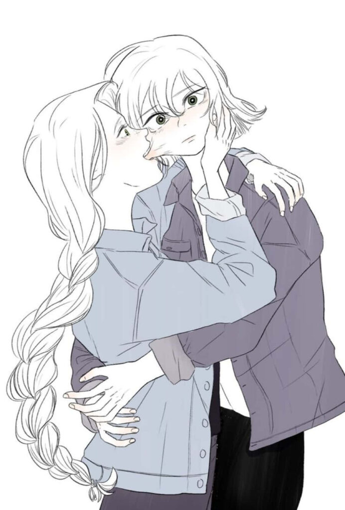 Bound by Love: Affectionate Anime Embrace Wallpaper