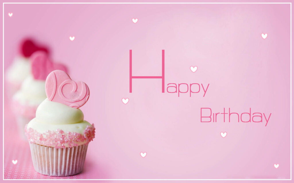 Sweet Birthday Wishes: Adorable Cupcake Delights in a Love-Filled Pink Wonderland Wallpaper