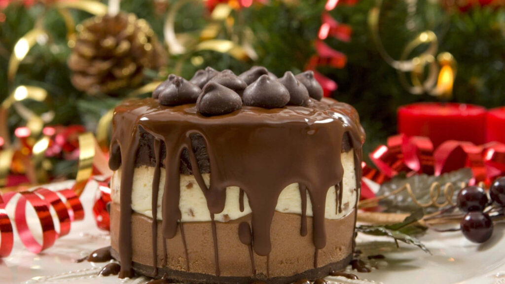 Chocolate Ice Cream amidst Christmas Decorations Wallpaper