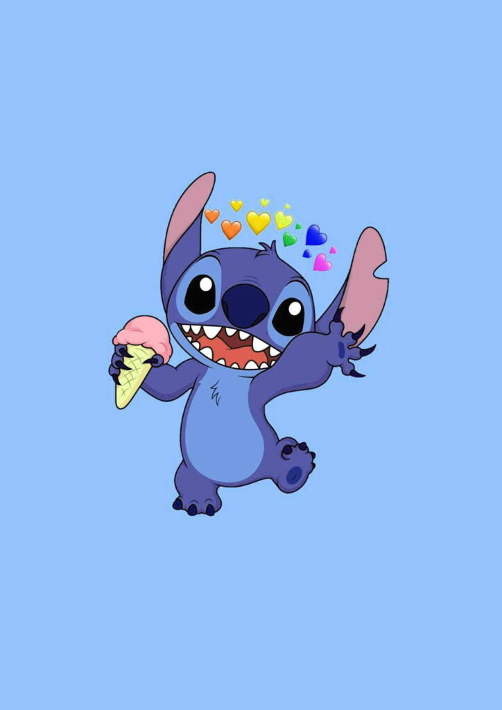 Adorable Stitch Indulging in Delicious Pink Ice Cream: HD Phone Wallpaper Delight