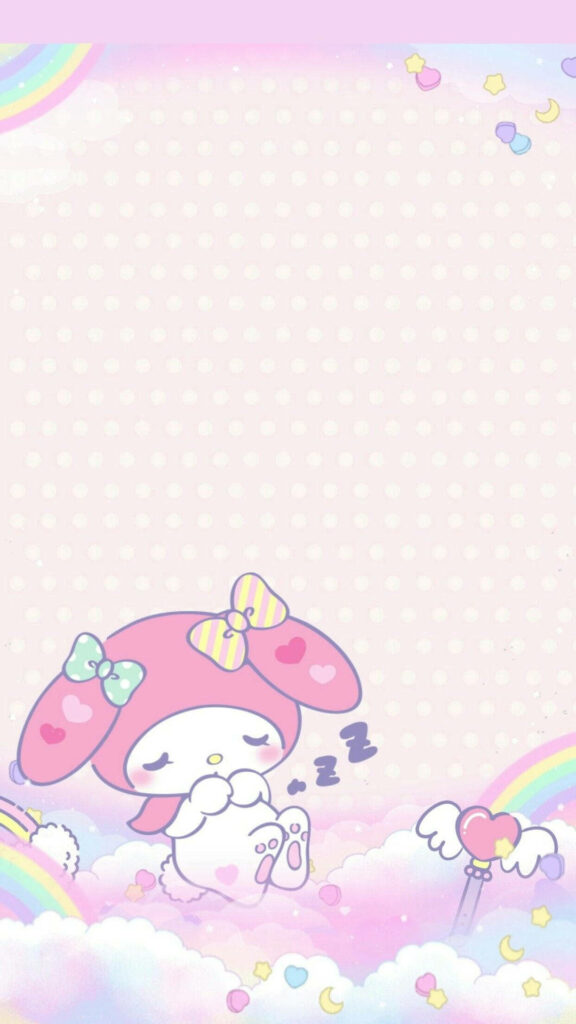 Pastel Dream: My Melody, the Darling Bunny, Slumbers Gracefully in a Whimsical Background Wallpaper
