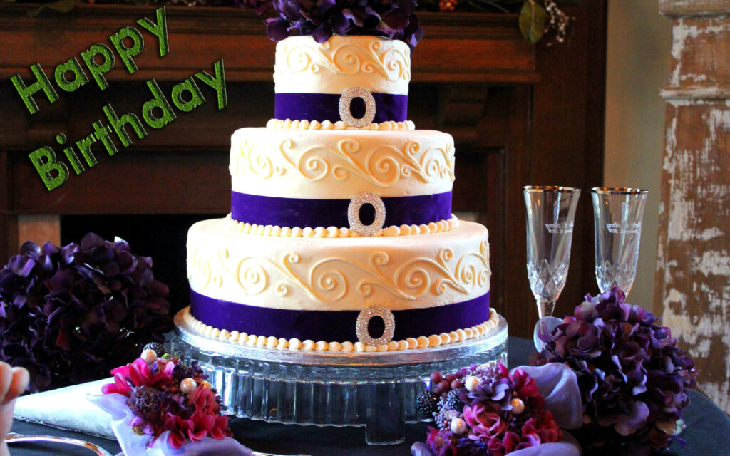 Purple Ribbons Adorn a Multilayered Birthday Delight Wallpaper