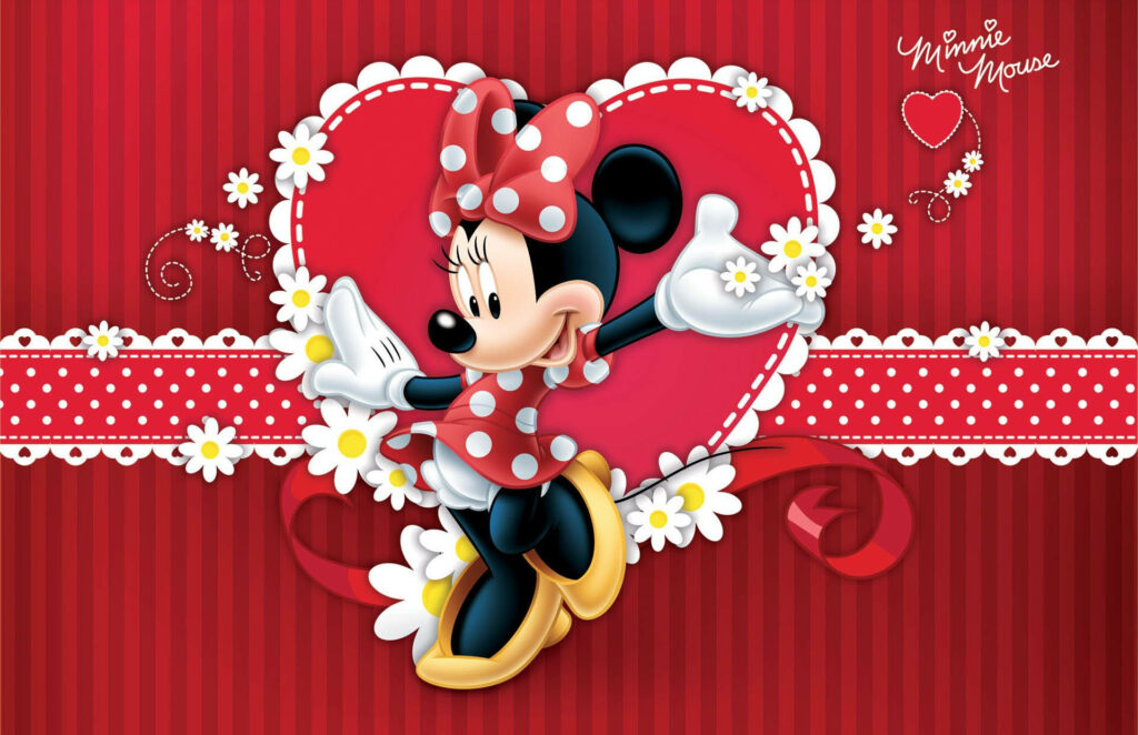 Sweetheart Minnie: Adorable Heart and Lace Wallpaper with Polka Dots and Flowers