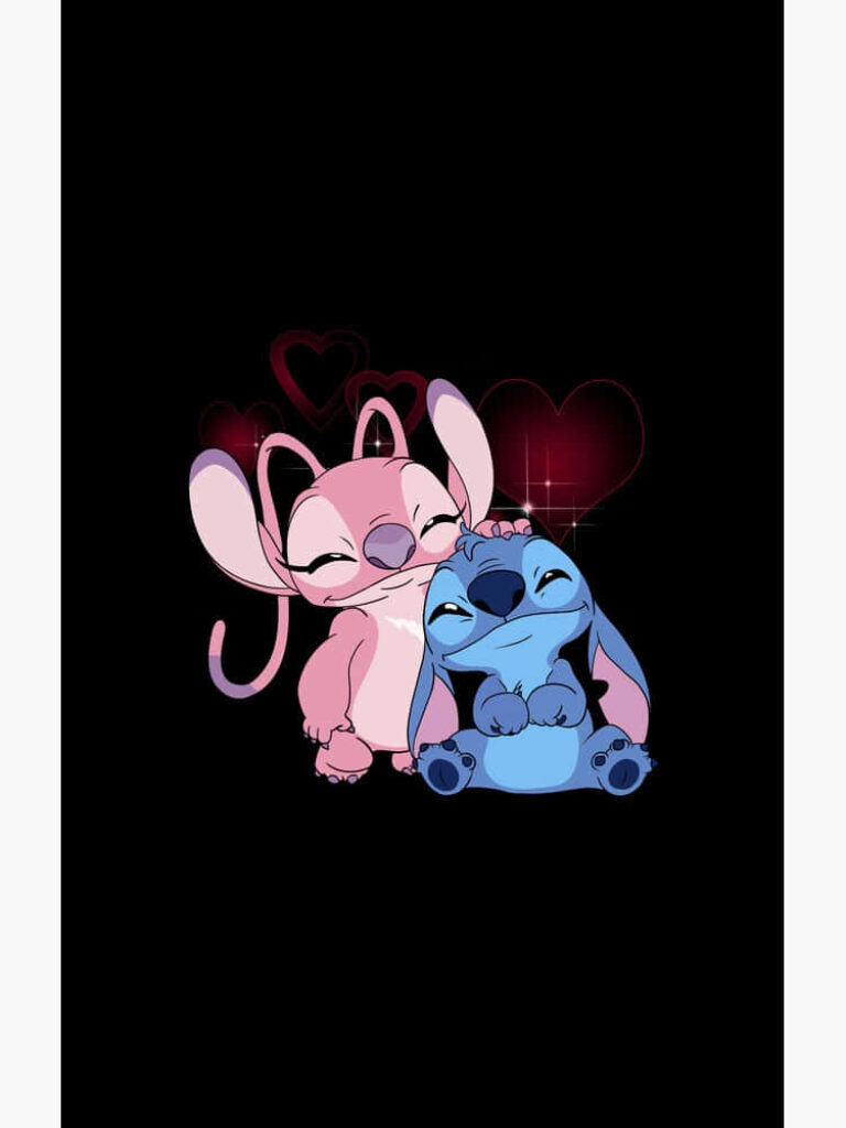 Adorable Snuggling Characters Wallpaper with Heart Background