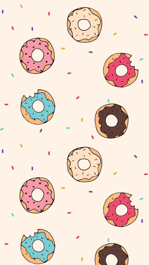 Tasty Delights: Sprinkled Doughnuts Creating a Colorful Mobile Screen Background Wallpaper