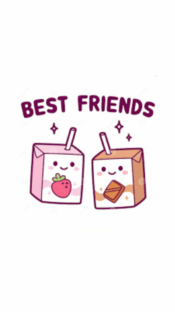 Sweet Duo: Kawaii Best Friends Indulge in Chocolate and Strawberry Bliss - HD Phone Wallpaper
