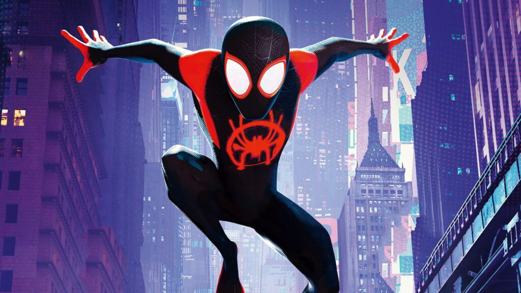 Dynamic Miles Morales Spider-Man Wallpaper - Swinging Above City Skyline