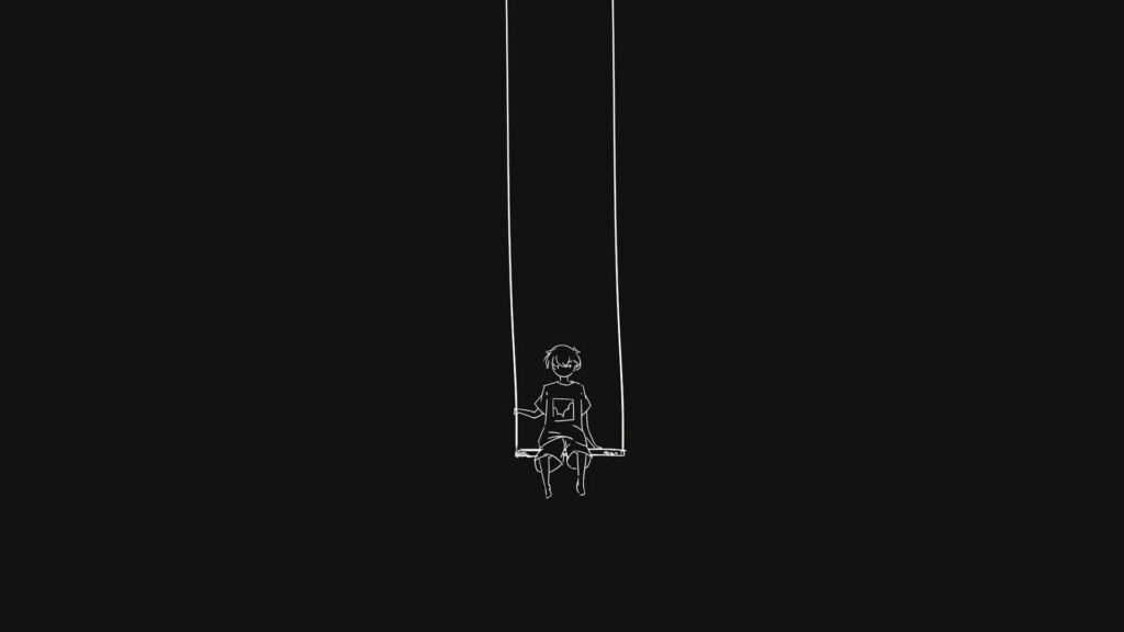 Midnight Reverie: Boy on a Swing in a Dark Laptop Wallpaper