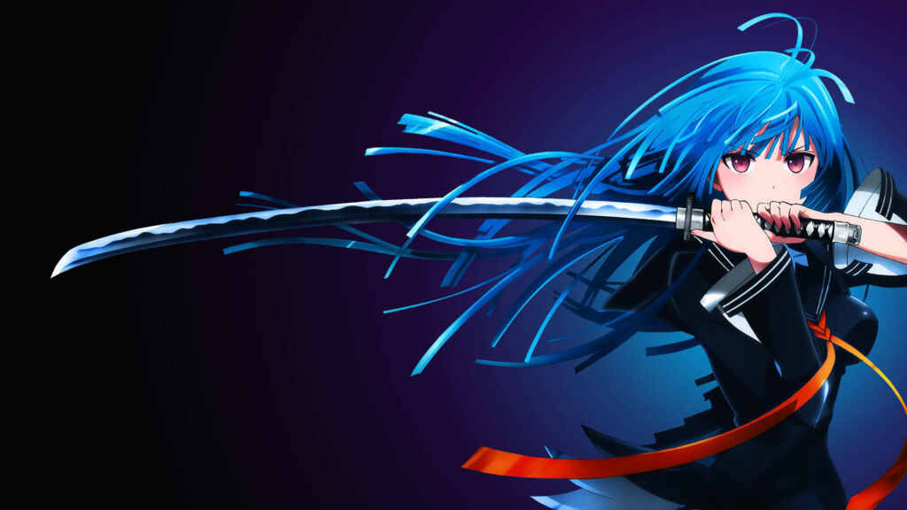 Confident Anime Gamer Girl Wielding a Powerful Sword in a Vivid HD Wallpaper