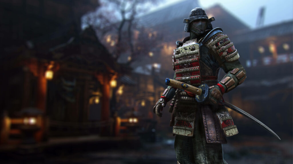 For Honor Orochi warrior in traditional Samurai armor wielding katana in Japanese battleground setting Wallpaper