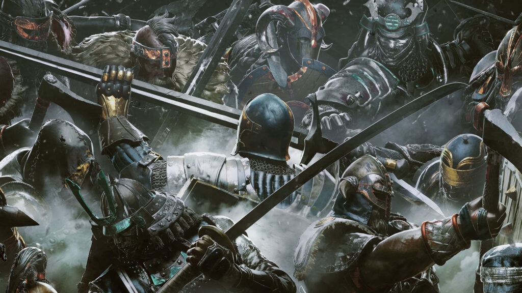 Medieval warriors clash in intense battle scene - For Honor themed wallpaper