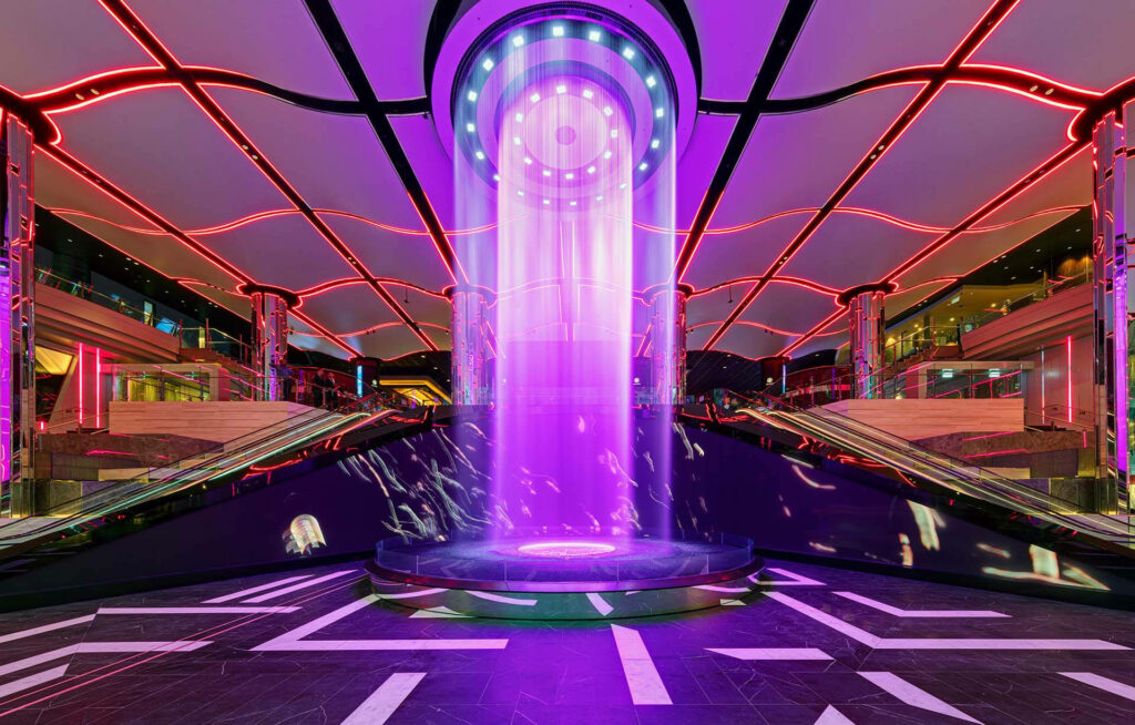 Sydney The Star Grand Foyer vibrant neon lighting sleek modern architecture Australia wallpaper